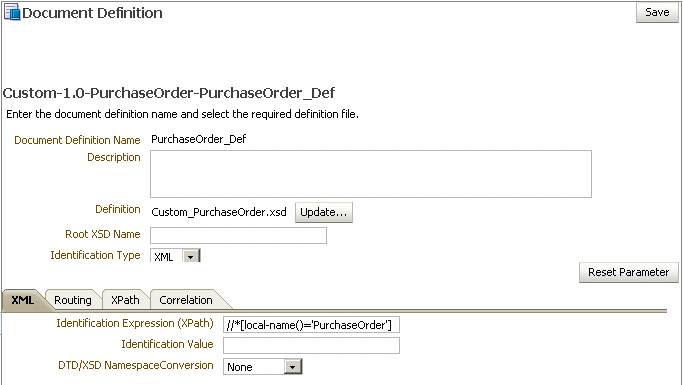 Custom document definition parameters Custom document definition parameters