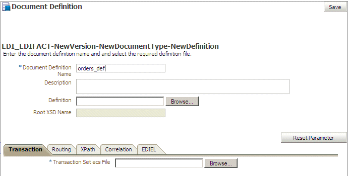 Document definition parameters Document definition parameters