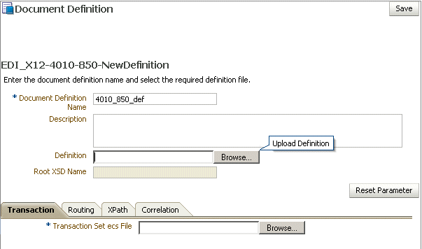 Document definition parameters Document definition parameters