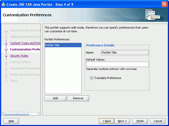Shows Customization Preferences page. Shows Customization Preferences page.