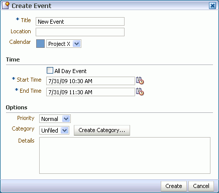 Create Event dialog box Create Event dialog box