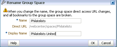 Rename Group Space dialog Rename Group Space dialog