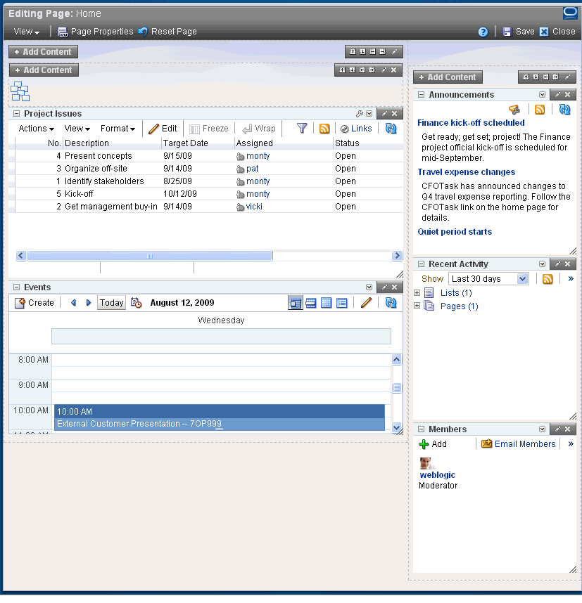 Resource page displayed in WebCenter Composer Resource page displayed in WebCenter Composer