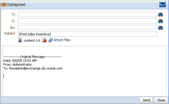 Forwarded mail message window Forwarded mail message window
