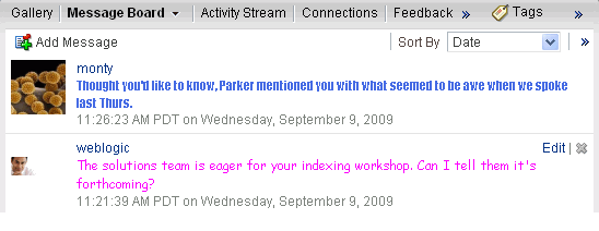 Another user&rsquo;s Message Board messages
