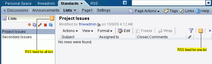 Selecting a list on the Lists page Selecting a list on the Lists page