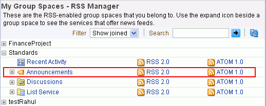 List Service node on RSS page List Service node on RSS page
