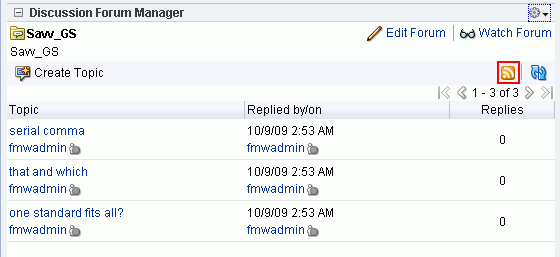 RSS icon in a Discussion Forum Manager Task Flow RSS icon in a Discussion Forum Manager Task Flow