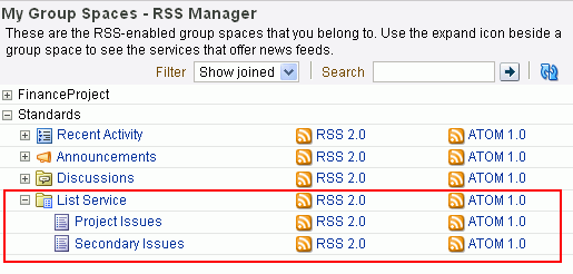 List Service node on RSS page List Service node on RSS page