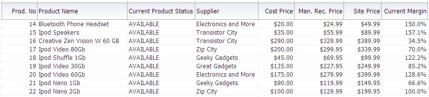 Columns in a Read-only Table Component at run time