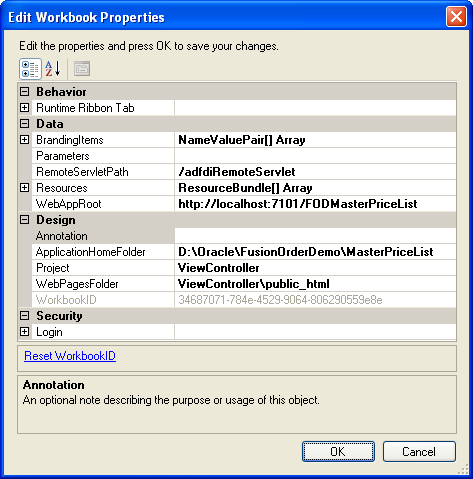 Workbook Properties dialog