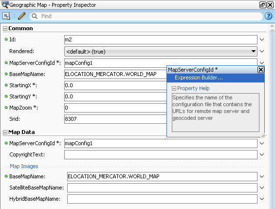 Geographic map MapServerConfigId attribute property