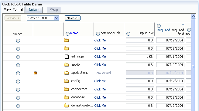 ClickToEdit demo application in screen reader mode