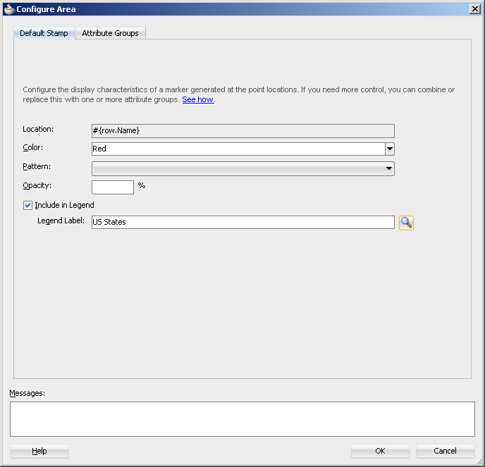 Configure area dialog default stamp page