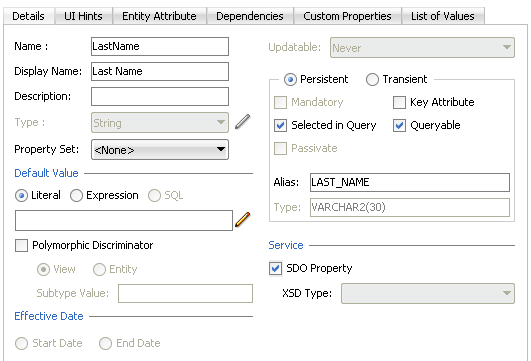Attribute details section displays inherited properties