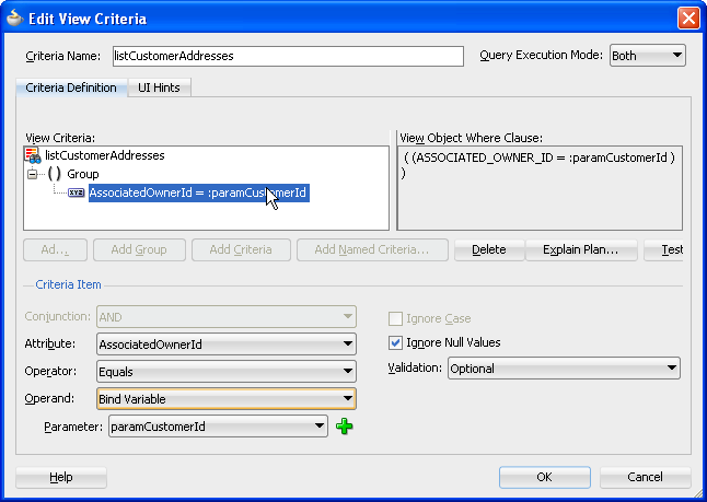 view criteria editor