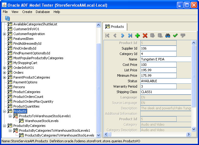 Testing the data model in ADF Model Tester
