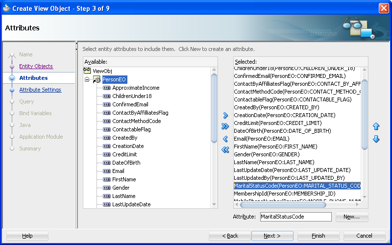 Step 3 of the Create View Object wizard