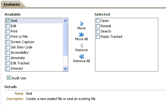 Features tab Features tab