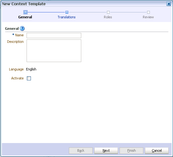 New Context Template wizard general New Context Template wizard general