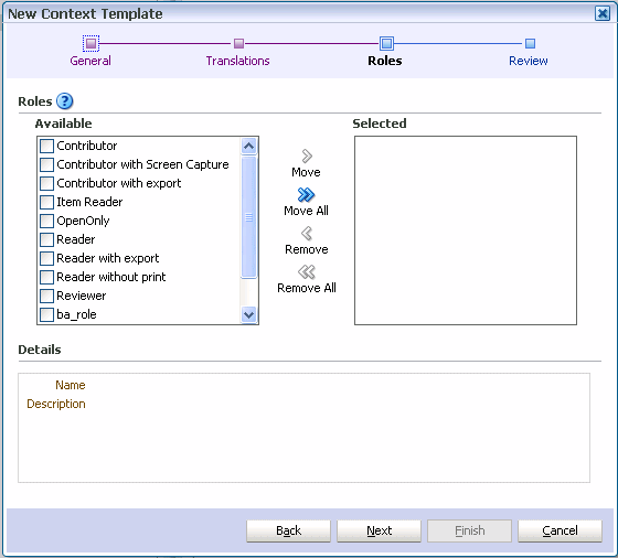 New Context Template wizard roles New Context Template wizard roles