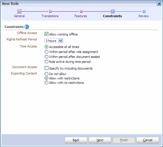 New Role wizard constraints New Role wizard constraints