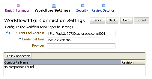 BPEL Connection BPEL Settings page BPEL Connection BPEL Settings page
