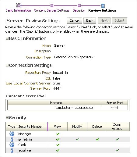 Create Connection Review Settings Page Create Connection Review Settings Page