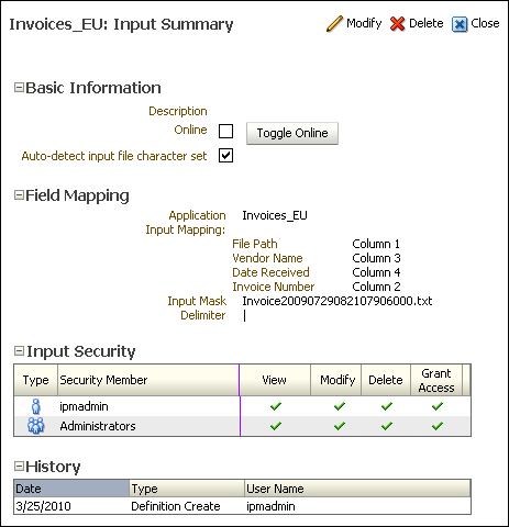 Input Summary page Input Summary page