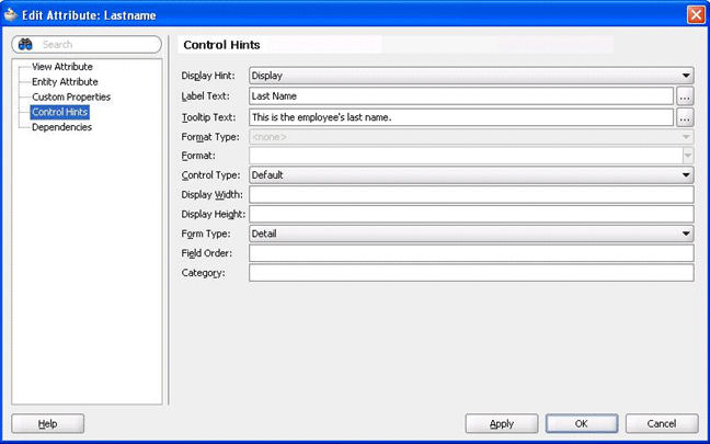 This graphicshows the label and tooltip options in JDev. This graphicshows the label and tooltip options in JDev.