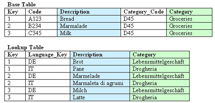 Example of a lookup table for each base table. Example of a lookup table for each base table.