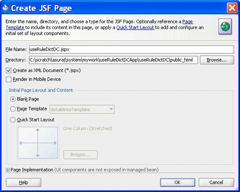 Specifying the Name of the JSF Page Specifying the Name of the JSF Page
