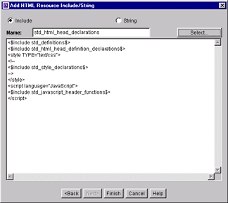 Add HTML Resource Include/String screen. Add HTML Resource Include/String screen.