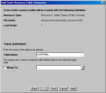Add Static Resource Table Information screen. Add Static Resource Table Information screen.