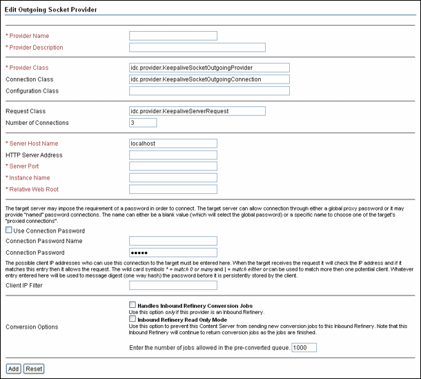 Add Outgoing Provider screen for keepalivesocket Add Outgoing Provider screen for keepalivesocket