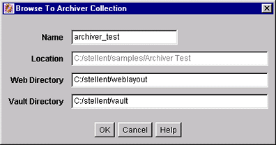 Browse To Archiver Collection screen. Browse To Archiver Collection screen.