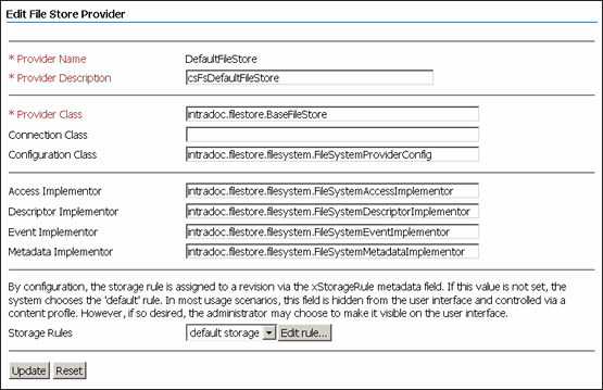 Edit File Store Provider page Edit File Store Provider page
