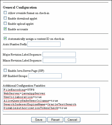 Admin Server General Configuration screen Admin Server General Configuration screen