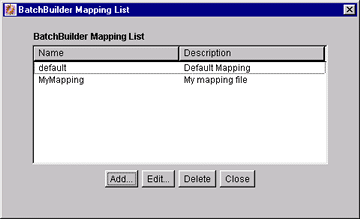 BatchBuilder Mapping List screen BatchBuilder Mapping List screen