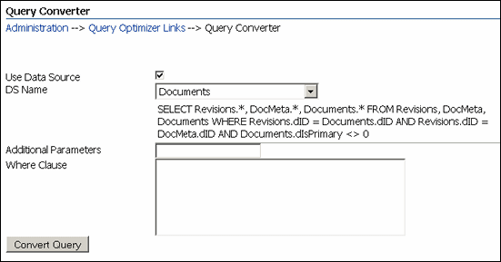 Query Converter screen with data source Query Converter screen with data source