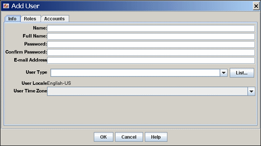 Add User screen Info tab (local user) Add User screen Info tab (local user)