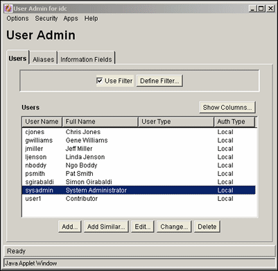 Surrounding text describes User Admin screen Users tab. Surrounding text describes User Admin screen Users tab.