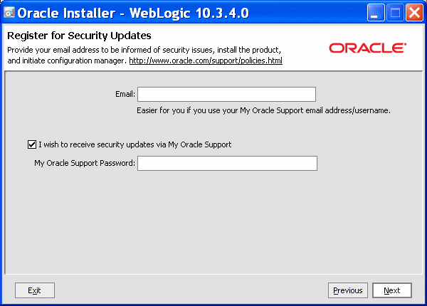 Register for Security Updates screen Register for Security Updates screen