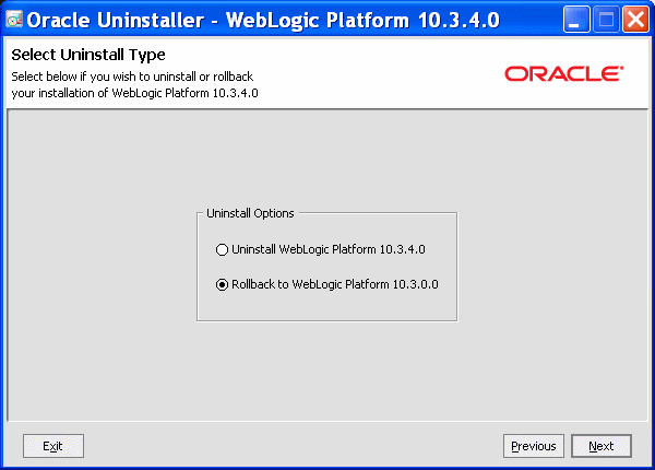 Oracle Uninstaller Select Uninstall Type screen Oracle Uninstaller Select Uninstall Type screen