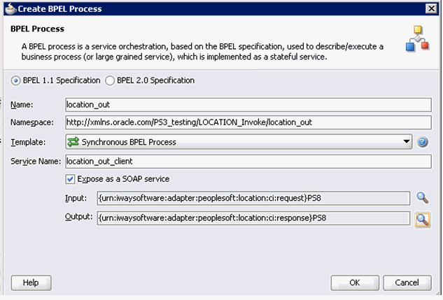 Create BPEL Process dialog box