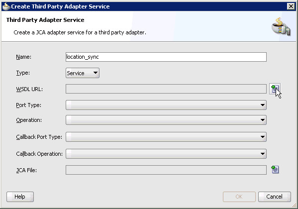 Create Third Party Adapter Service dialog box Create Third Party Adapter Service dialog box