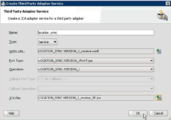 Create Third Party Adapter Service dialog box Create Third Party Adapter Service dialog box