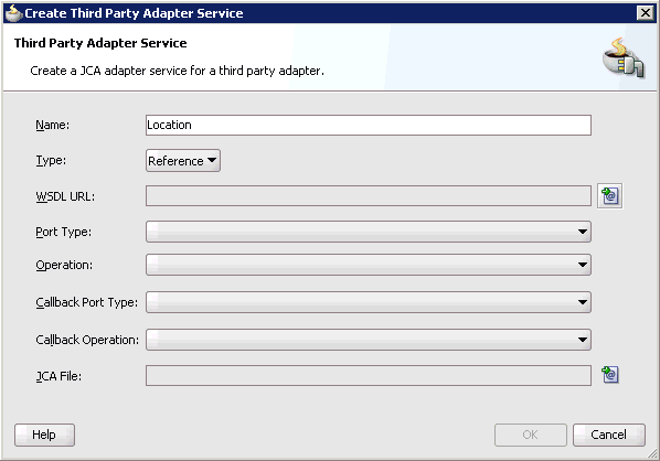 Create Third Party Adapter Service dialog box Create Third Party Adapter Service dialog box