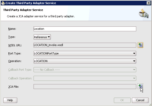 Create Third Party Adapter Service dialog box Create Third Party Adapter Service dialog box