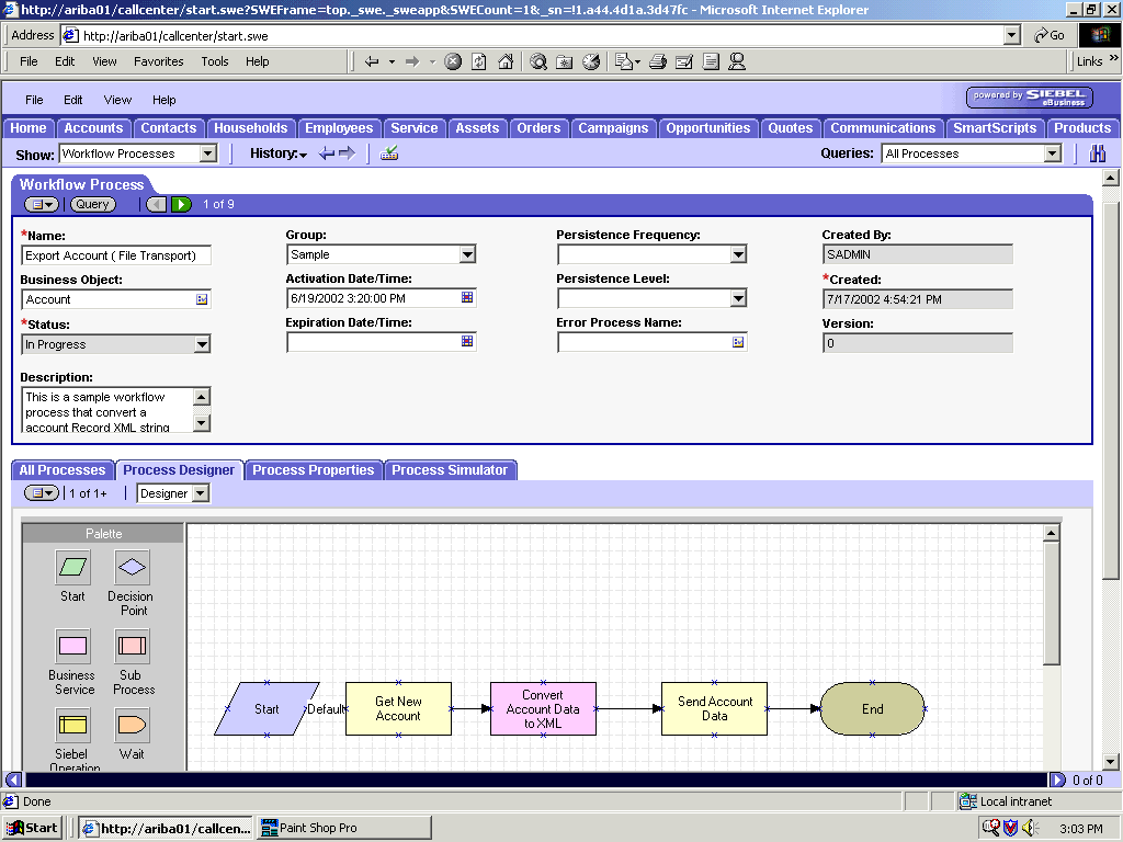 The Siebel Workflow Administration window. The Siebel Workflow Administration window.